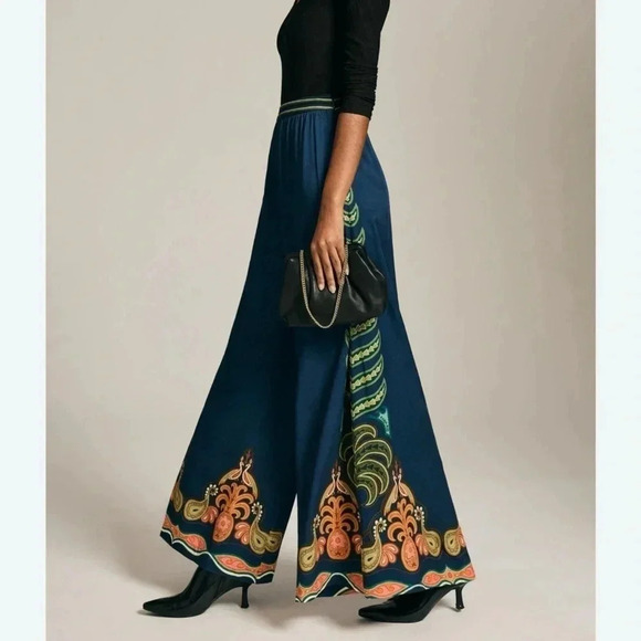 New Farm Rio Anthropologie High Rise Wide Leg Trouser Pants Tropical - Picture 15 of 15